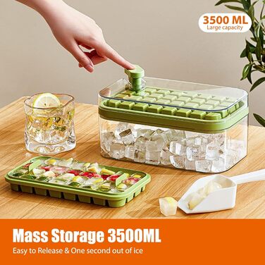AHOUGER Форма для льоду з кришкою, 64 кубики, харчовий пластик, швидке виймання, BPA-free, зелена