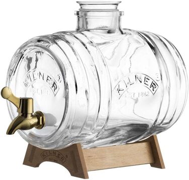 Диспенсер для напоїв KILNER 3,5 л з краном, мірним стаканом і дерев'яною підставкою, скло/метал, 32x17x19,6 см