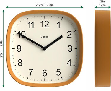 Квадратний ретро настінний годинник JONES CLOCKS Sprite з акрилу, м'ятний 25x25 см, жовтий