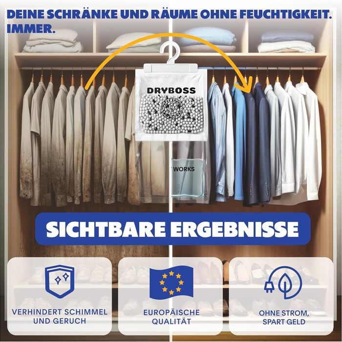 Осушувач повітря для шафи DRYBOSS Pack XL 230 г без електрики, ароматизований, вологопоглинаючий пакет для підвішування, 20 шт.
