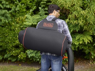 Електричний садовий пилосос-видувка Black+Decker BEBLV301, 3-в-1, 3000 Вт, з подрібнювачем і рюкзаком-мішком 72 л, регульована потужність, висока швидкість повітря