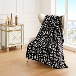 Плюшева ковдра Juicy Couture з короною Royal, чорна/біла, 127x177,8 см — м'яка декоративна накидка для дивана, ліжка та крісла, розкішний текстиль для дому