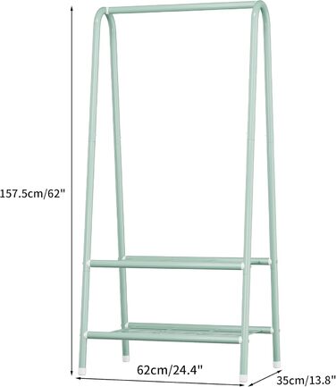 Металевий стійкий вішак для одягу з подвійними полицями, 62x35x157,5 см, золото/м'ятний, компактний, переносний