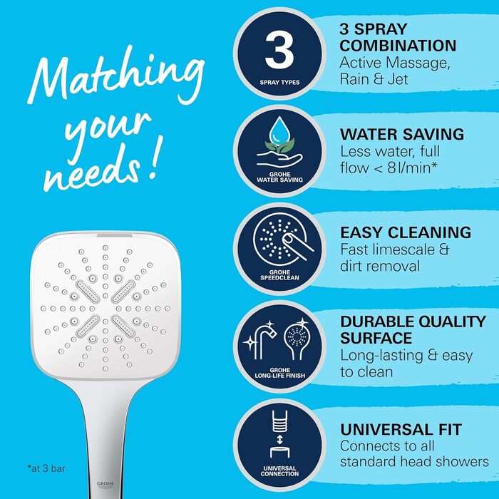 Ручний душ GROHE Vitalio SmartActive 130 Cube, 3 режими, хром, 26595000