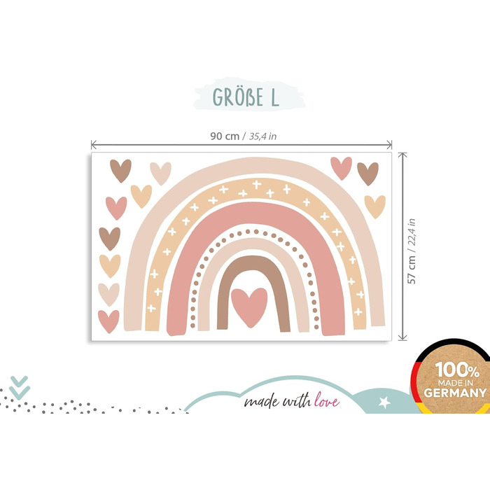 Настінний декор Little Deco – вінілові стікери Веселка Boho з сердечками для дитячої кімнати, наклейки DL935-4