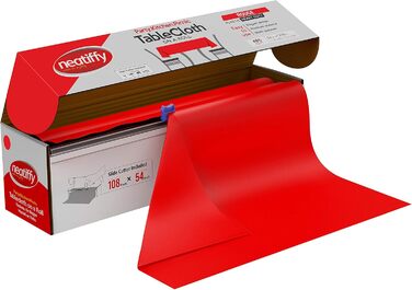 Одноразова пластикова скатертина Neatiffy 137×30 м, червона, для вечірок, банкетів, прямокутних, круглих та квадратних столів (еквівалент 12 наборів для пікніка)