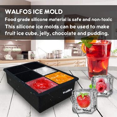 Силіконові форми для льоду Walfos, 2 шт., великі, з кришкою, BPA-free, для коктейлів, віскі, шоколаду, дитячого харчування, гнучкі, легке виймання, підходять для посудомийної машини