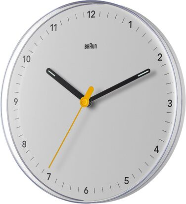 Настінний годинник Braun BC26W, класичний, білий, 23 см, аналоговий, безшумний кварцовий механізм, добре читається