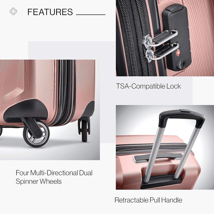 Жорсткий чемодан Samsonite Winfield 3 DLX з обертовими колесами, рожевий, універсальний розмір, ручна поклажа