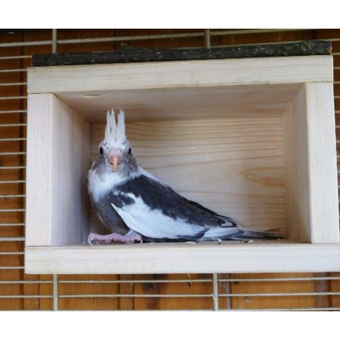 Дерев'яний будиночок для птахів Vogelgaleria® – спальне місце та укриття для хвилястих папуг, неразлучників, корелл, аксесуар для клітки та вольєра