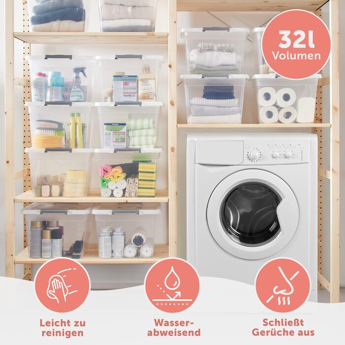 Пластикова коробка для зберігання з кришкою Blumtal 32 л, 36,5x36x26,5 см, набір 4 шт, з кліпсами, 100% новий матеріал