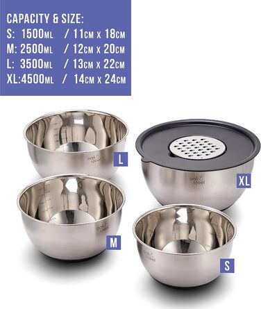 Миски для змішування з кришками та насадкою для терки, 4
