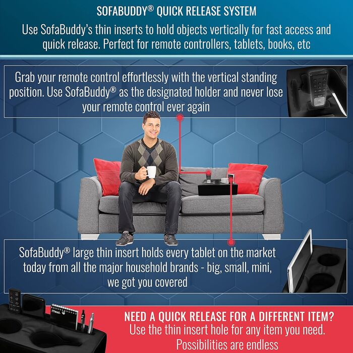 Стійкий підсклянник для дивану Sofa-Buddy, шкіряний, чорний, квадратний, зручний тримач чашки на підлокітник, аксесуар для дивану
