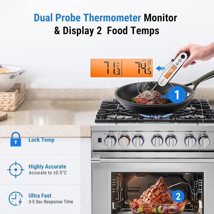 Термометр для м'яса ThermoPro TP610, точність 0,5℃, USB зарядка, водонепроникний IPX5, з відкривачкою, для гриля та кухні, велика індикація