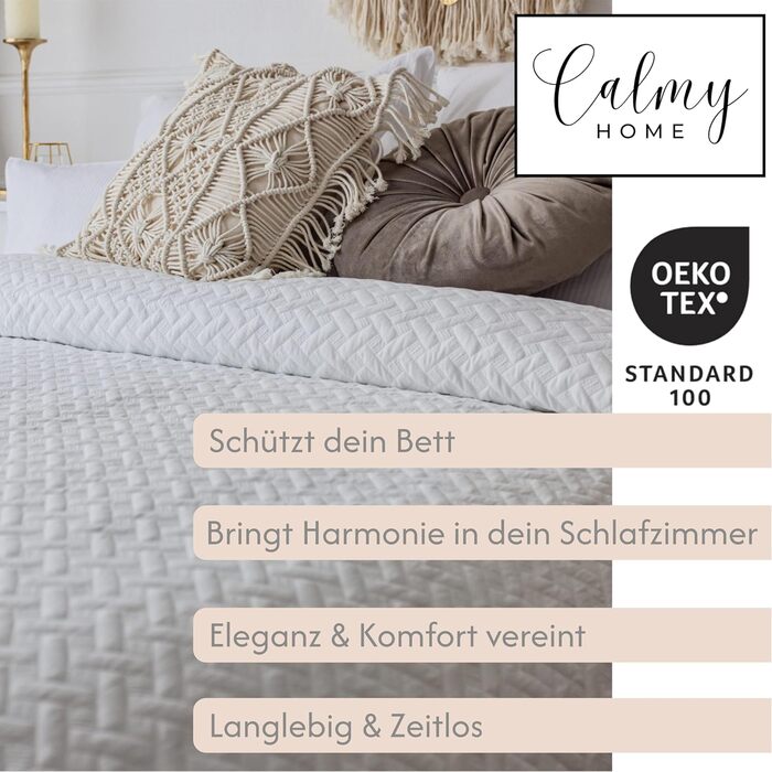 CalmyHOME Покривало стьобане 240x260 см біле для ліжка та дивана, великий розмір, універсальний текстильний плед, покривало на ліжко та диван, декоративна стьобана ковдра