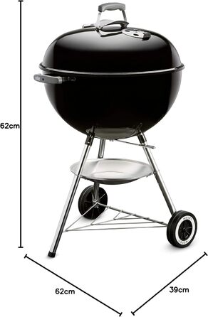 Вугільний гриль Weber Classic Kettle 57 см, чорний, з термометром, емальований, на колесах, для барбекю