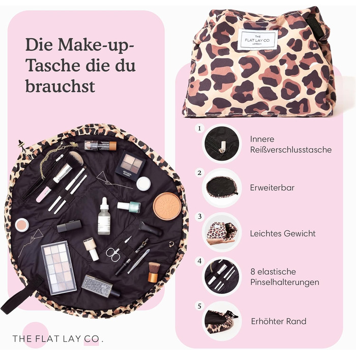 Косметичка-органайзер з шнурком The Flat Lay Co для подорожей, з тримачем для пензлів і кишенею на блискавці, класичний чорний колір