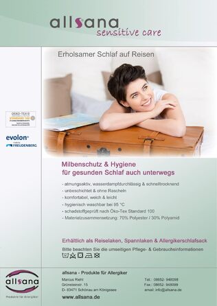 Простирадло Allsana Sensitive Care 180x260 см, біле, захист від пилових кліщів, для алергіків