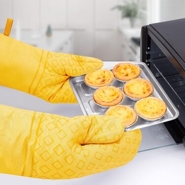 Набір з 4 термостійких рукавиць та прихваток для духовки, 250°C, нековзні рукавички для BBQ, гриля, випічки, кухні, мікрохвильовки, жовті