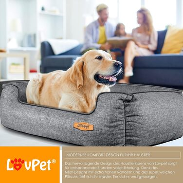 Лежак для собак Lovpet® Chiller з мискою та 3 кісточками, знімний та праний чохол, сірий, 90x75x25 см, для малих, середніх і великих собак