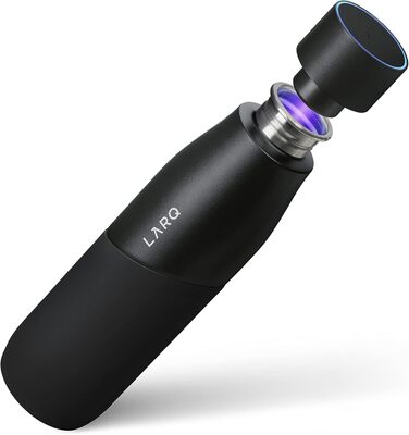 Пляшка LARQ Movement PureVis 950 мл – самочистка УФ, нержавіюча сталь, силіконова оболонка, легка, ударостійка, зберігає холод, для спорту, бігу та активного відпочинку, чорна/онікс