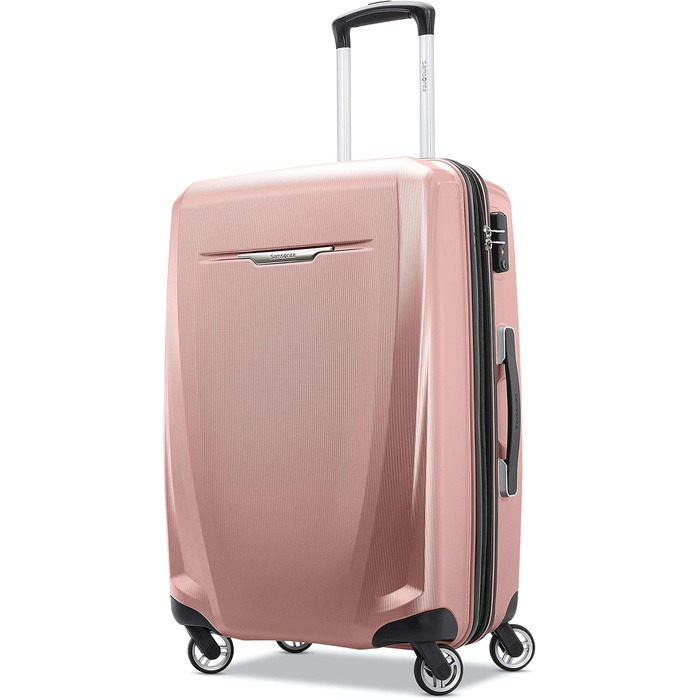 Валіза Samsonite Winfield 3 DLX, жорсткий корпус, обертові колеса, середня, рожевий, картатий візерунок, ручна поклажа