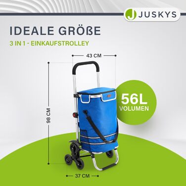 Сходовий візок для покупок Juskys 3в1, 56 л, складний, темно-синій