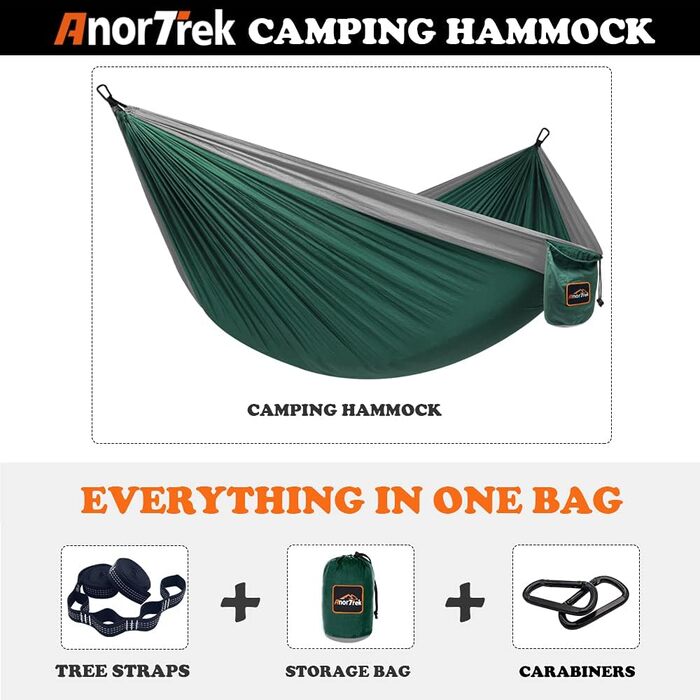 Кемпінговий гамак AnorTrek, надлегкий нейлоновий парашутний гамак для подорожей, з двома ременями для дерев, одно- або двомісний, синьо-темно-синій, 300x200 см