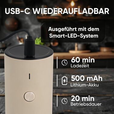 Електричний набір млинків для перцю та солі 75 мл, бежевий, USB-C, 6 режимів помолу, LED-підсвітка, стильний дизайн з нержавіючої сталі