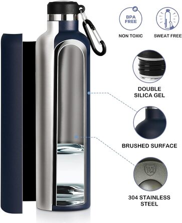 Термос-бутилка FEIJIAN FJbottle 316 з нержавіючої сталі, вакуумна, 750/1000 мл, з карабіном, BPA Free, герметична спортивна пляшка для спорту, роботи та подорожей