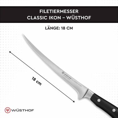 Ніж для філе WÜSTHOF Classic Ikon 18 см, чорний, професійний