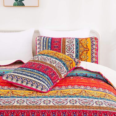 Покривало WONGS BEDDING Boho 220x240 см, мікрофібра, 3 предмети: стьобане покривало на двоспальне ліжко та 2 наволочки 50x70 см, для спальні або дивана (Богемний стиль)
