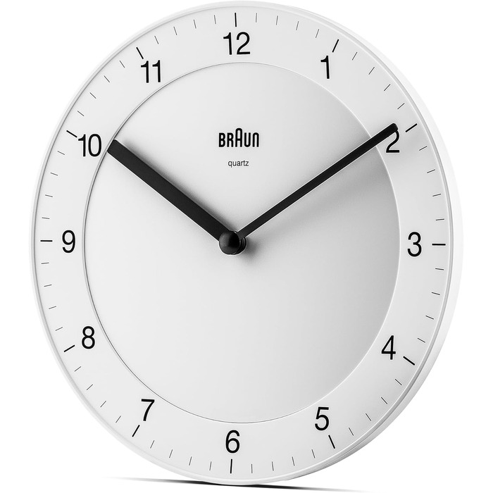 Настінний годинник Braun BC06W, класичний, аналоговий, кварцовий механізм, тихий хід, білий циферблат, 20 см