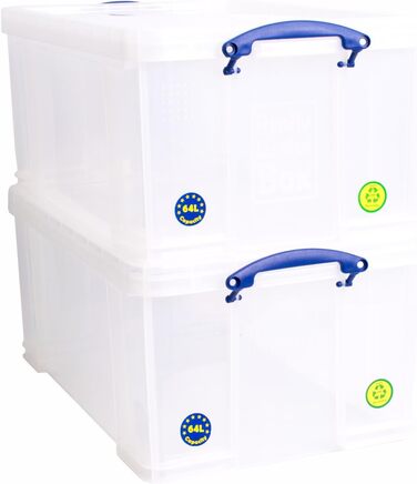 Набір контейнерів Really Useful Box 64 л, прозорі, для зберігання та організації, 2 шт, 710x440x310 мм