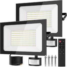 LED прожектори з датчиком руху та пультом, 150Вт, 6500K, IP66, для вулиці, двору, саду, гаража, 2 шт.