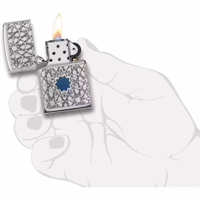 Запальничка Zippo з арабським зірковим орнаментом, хром глянцевий, модель 49076, універсальний розмір