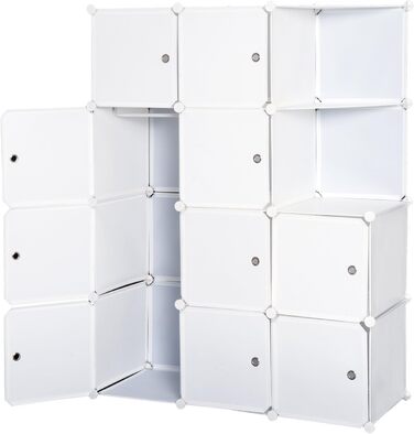 Модульна шафа HOMCOM, 10 кубів + 2 полиці, пластиковий органайзер для одягу з декоративними наліпками, 111x47x145 см, білий