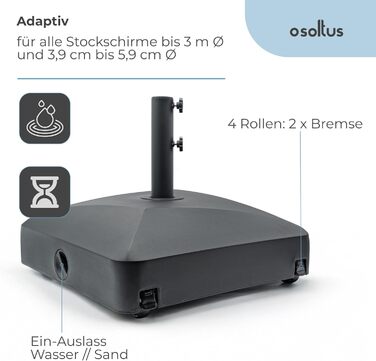 Підставка для парасолі Osoltus 55x55 см на колесах, заповнювана, 43 кг
