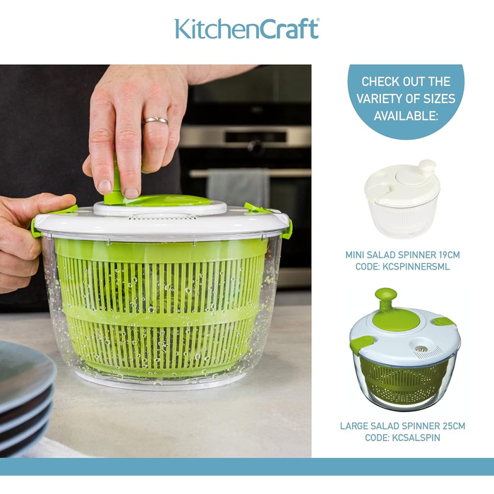 Міні-сушарка для салату KitchenCraft, багатофункціональна, 19 см, прозора
