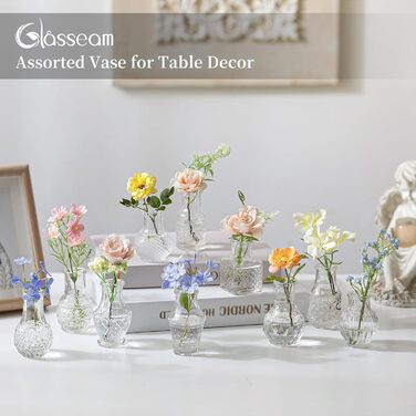 Glasseam набір маленьких скляних ваз 20 шт для декору столу, міні вази вінтажні для весілля, вечірки, дня народження, дому, вітальні