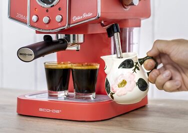 Кавоварка ECODE Delice 20 Бар, чорна, 1,5 л, з манометром, спінювачем молока, для еспресо, одинарна/подвійна доза