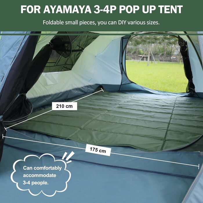 Намет AYAMAYA Pop Up для 3-4 осіб, автоматичний, з великим даховим вікном, водонепроникний, для пляжу, кемпінгу, фестивалів, швидке встановлення