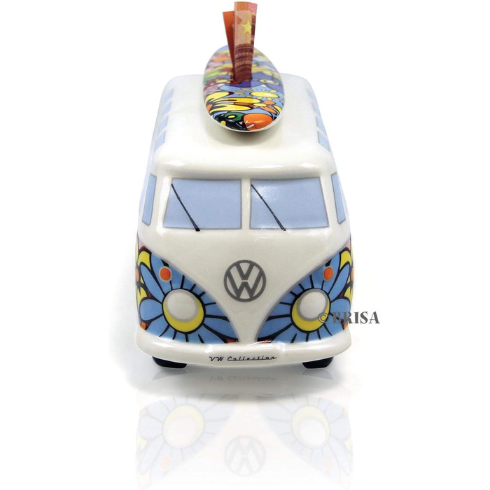 Скарбничка BRISA VW у формі свині з серфбордом, дизайн автобуса Volkswagen T1 Samba, Flower Power, кольорова