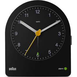 Braun Classic будильник аналоговий з підсвіткою, тихий кварцовий механізм, функція повтору, наростаючий сигнал, чорний, модель BC22B