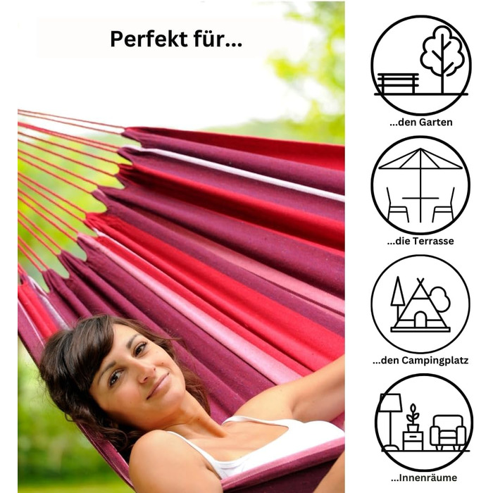 Гамак AMAZONAS Salsa L, EllTex, бавовна+поліестер, 210x140 см, до 150 кг, для вулиці, колір червоно-синій