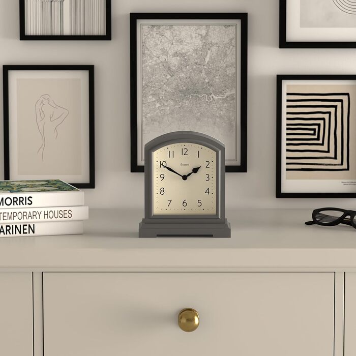 Годинник JONES CLOCKS® Tavern у класичному стилі для каміна, спальні, вітальні та офісу, настільний, поличний, компактний, зелений/темно-сірий