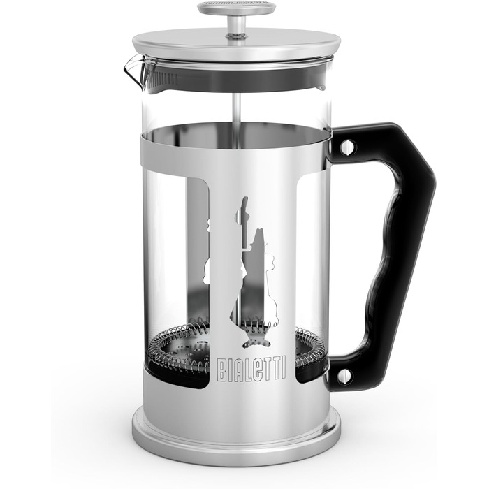 Френч-прес Bialetti Preziosa для кави та чаю, скло і нержавіюча сталь, 350 мл, на 3 чашки, можна мити в посудомийці, сріблястий