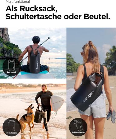 Водонепроникний набір сумок Spigen Aqua Shield 20L+2L для пляжу, плавання, кемпінгу, човна, каяка, чорний