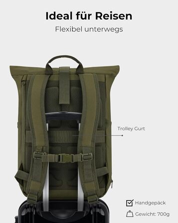 Рюкзак Johnny Urban Allen Medium 15 л для жінок і чоловіків, роллтоп, водовідштовхувальний, з відділенням для ноутбука, для університету, велосипеда, бізнесу, оливковий, екологічний