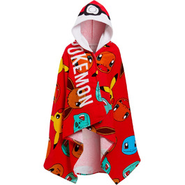 Дитячий пончо-рушник Pokemon з капюшоном, 100% бавовна, Покебол, Пікачу, пляжне та банне покривало